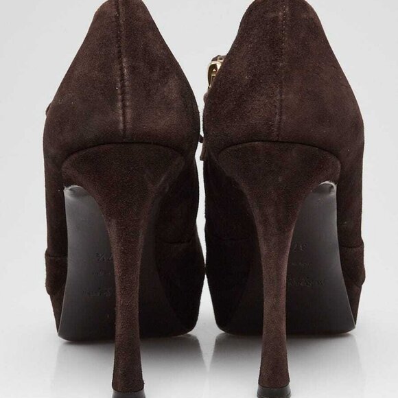 Yves Saint Laurent Brown Suede Platform Ankle Booties Size 7/37.5 - Picture 4 of 4